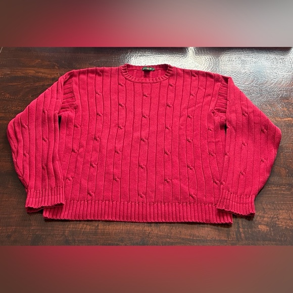 Vintage J Crew '90s Oarsman Cotton Cable-Knit Sweater Red XL - Picture 3 of 11